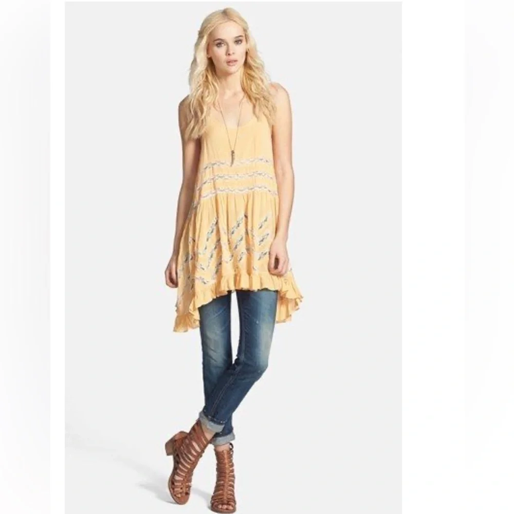 Free People Intimately Yellow Voile and Lace Trapeze Slip